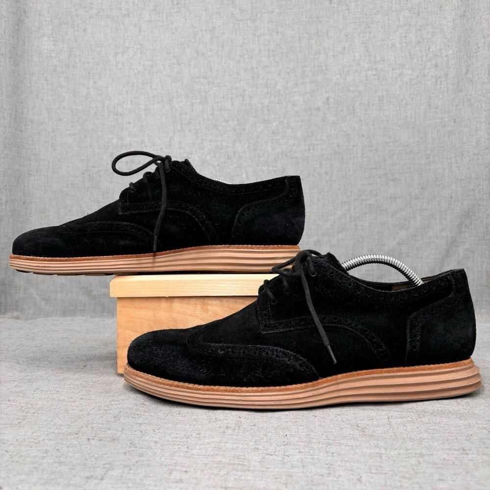 Cole‎ Haan Lunargrand Wingtip Oxford Black Suede Lace Up Derby Classic Men’s 11